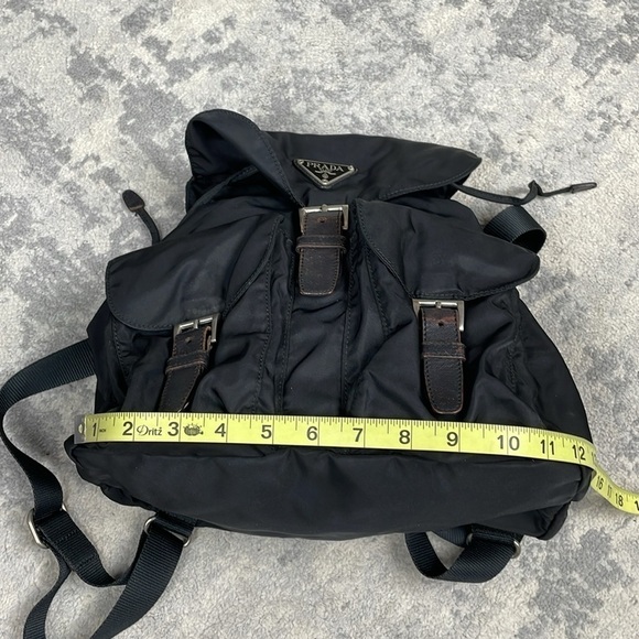 Prada Tessuto Black Nylon Backpack Double Pocket Drawstring Buckle Designer - Picture 11 of 14